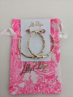NWT! Lilly Pulitzer Bamboo Forest Hoop Earrings In Gold Metallic
